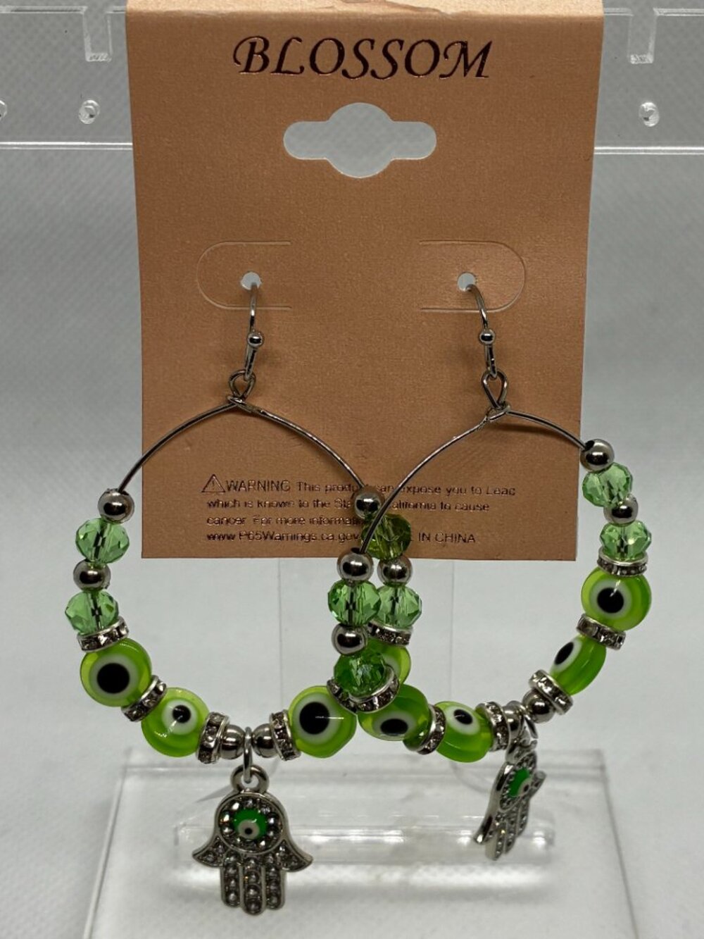 3For$20 Blossom Green Evil Eye Hamsa Protection Hoop Earrings New